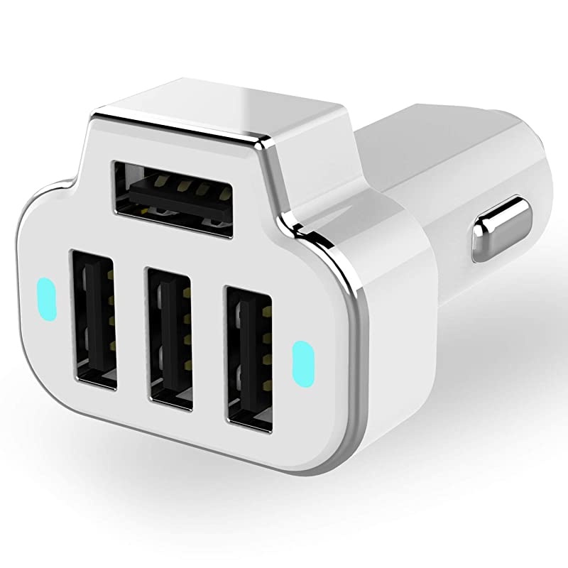 4 Port Car Charger Adapter 12V Fast Car Charger USB Adapter Power Station 52A26W Output White