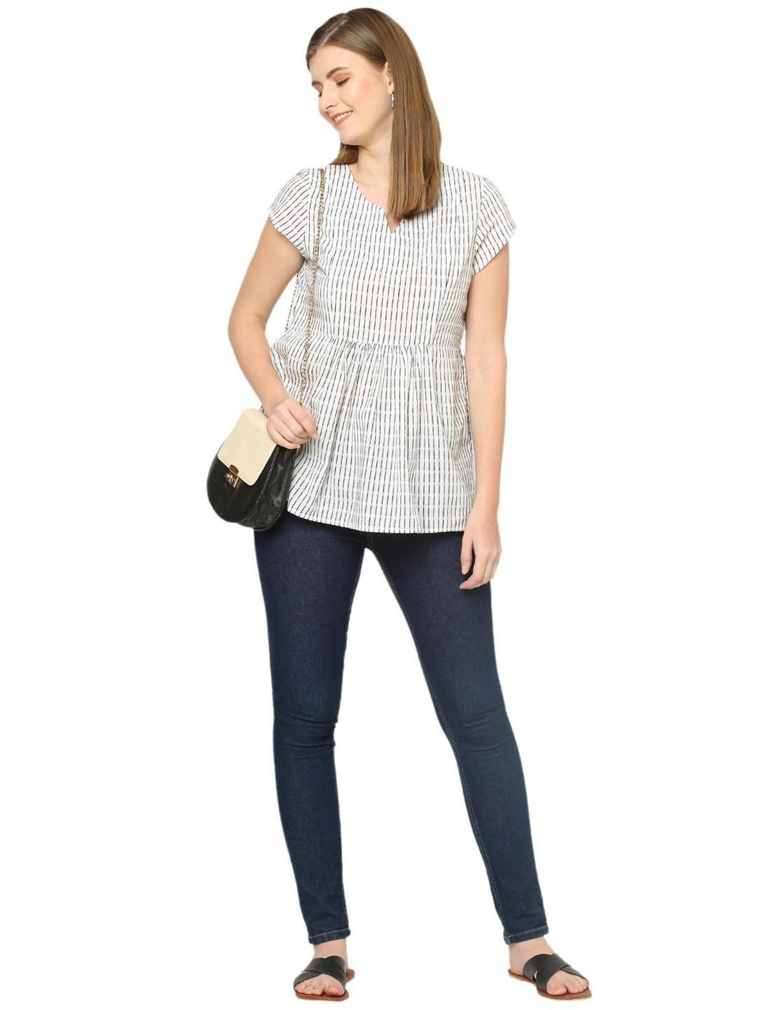 Mystere Paris White Striped Maternity Topwear