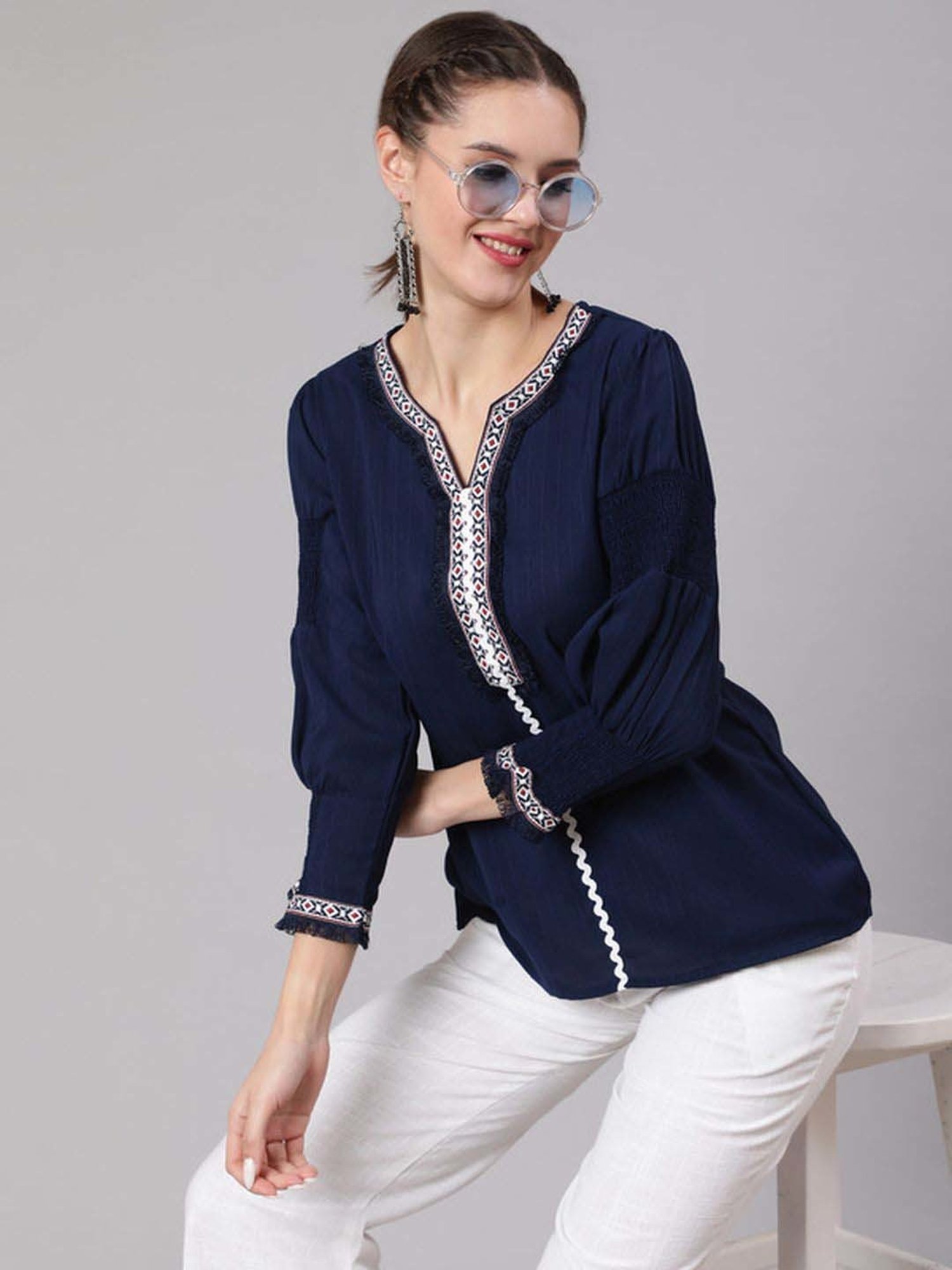 Jaipur Kurti Blue Embroidered Tunic