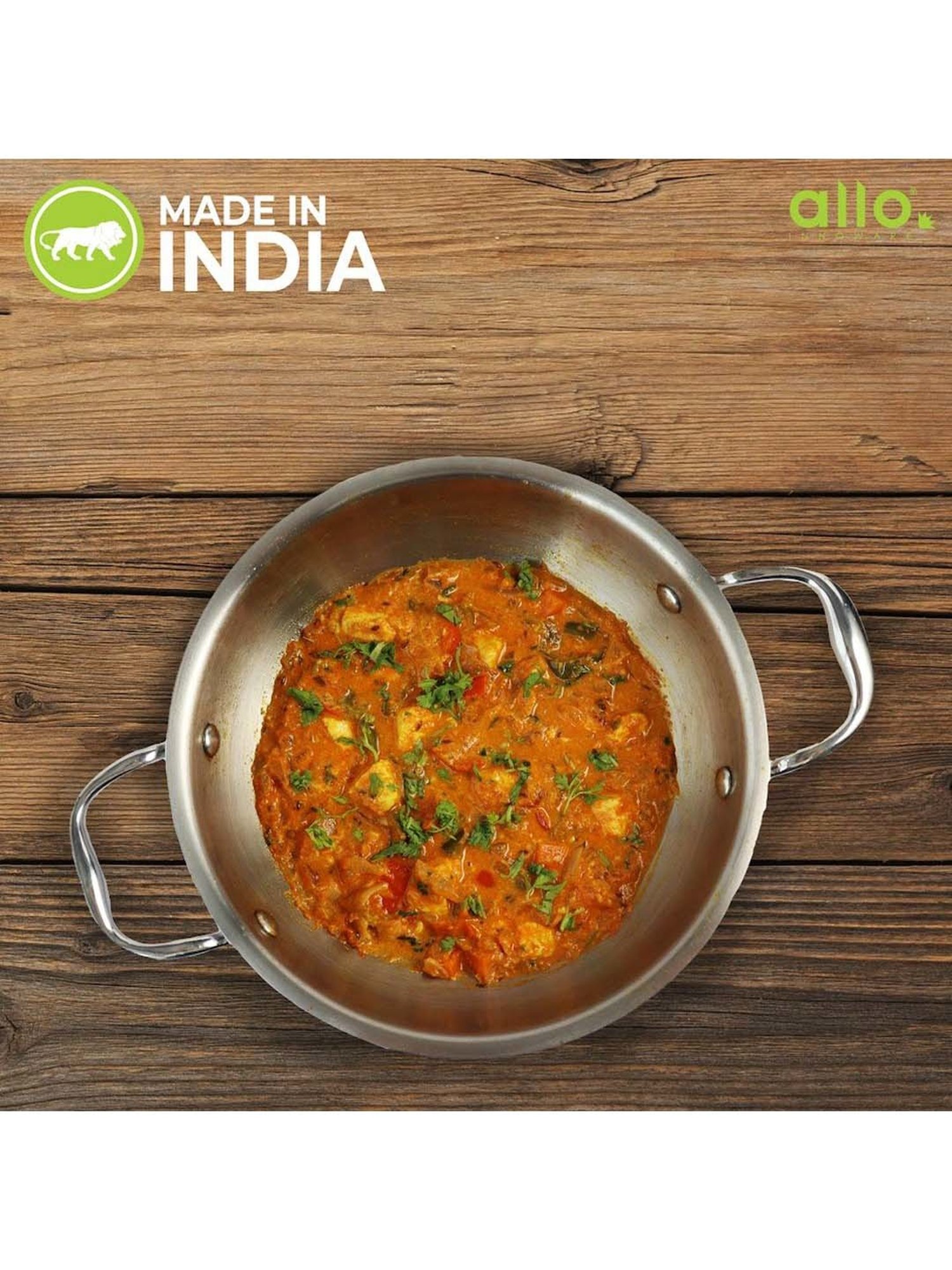 ALLO Silver Stainless Steel Induction Friendly Triply Kadhai (3 L)