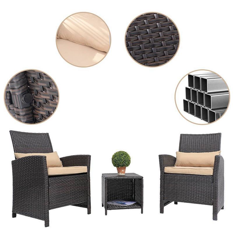 3pc Outdoor Wicker Conversation Set with Sofa Chairs & Table - Crestlive Products
