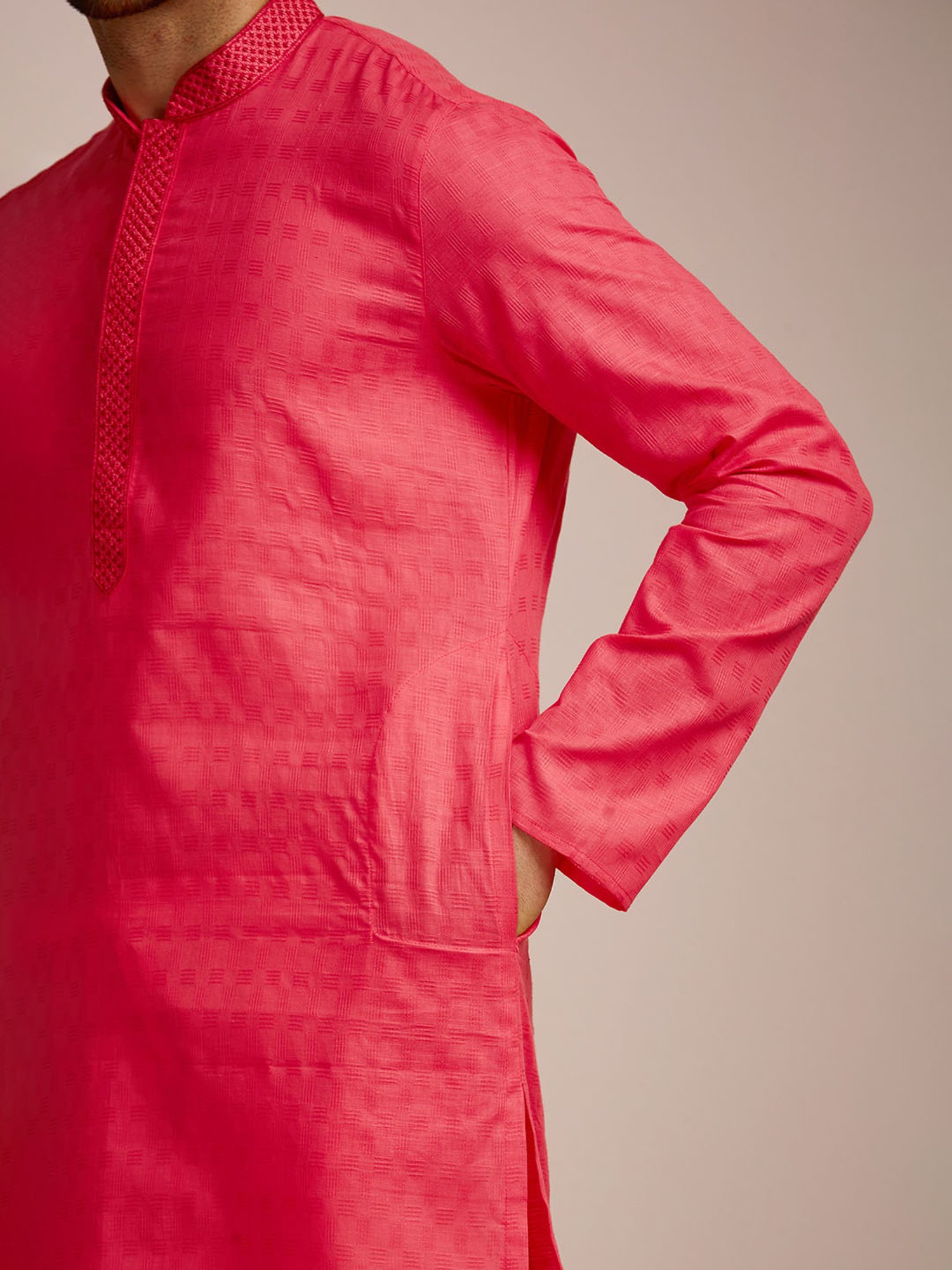 Manyavar Pink Regular Fit Self Design Kurta & Pyjama Set