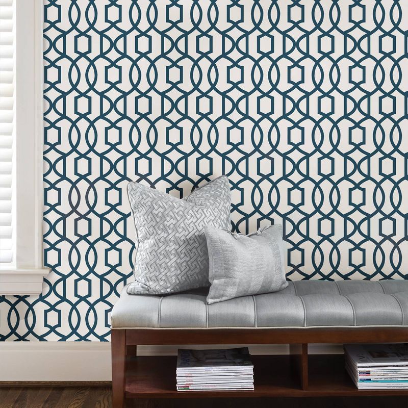 NuWallpaper Navy Grand Trellis Peel & Stick Wallpaper