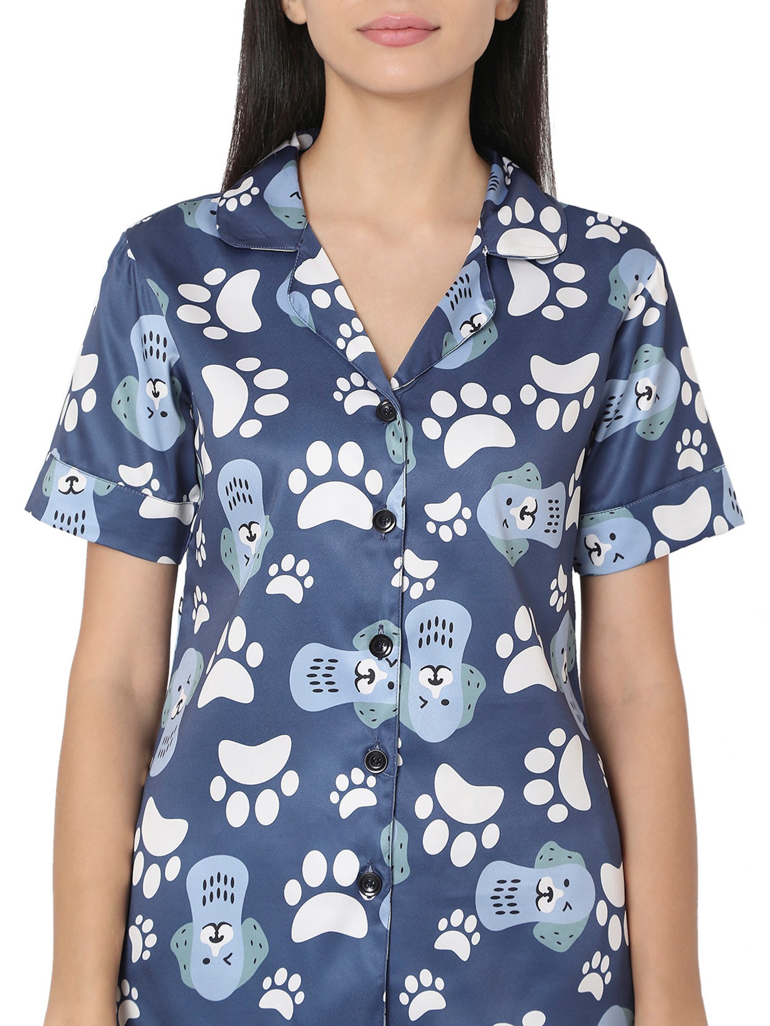 Smarty Pants Blue Satin Animal Print Shirt With Pyjamas