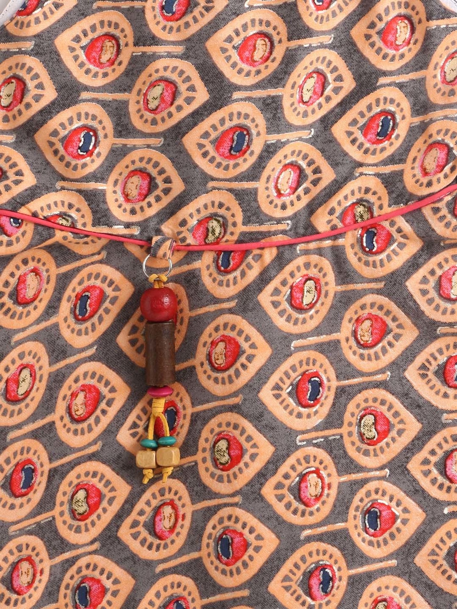 The Magic Wand Kids Peach & Grey Cotton Printed Dress