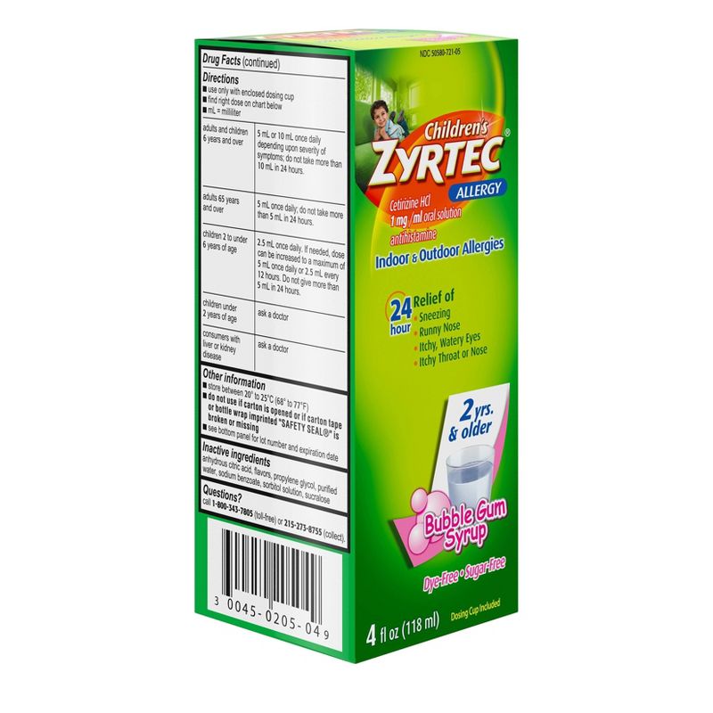 Children's Zyrtec 24 Hour Allergy Relief Syrup - Bubble Gum - Cetirizine - 4 fl oz