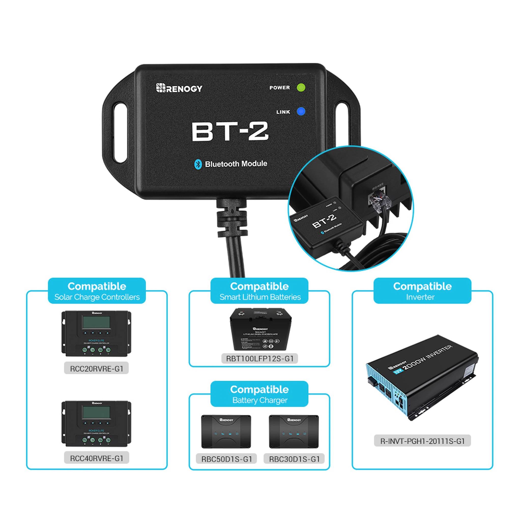 Renogy BT-2 Bluetooth Module for Solar Charge Controller Wireless monitor