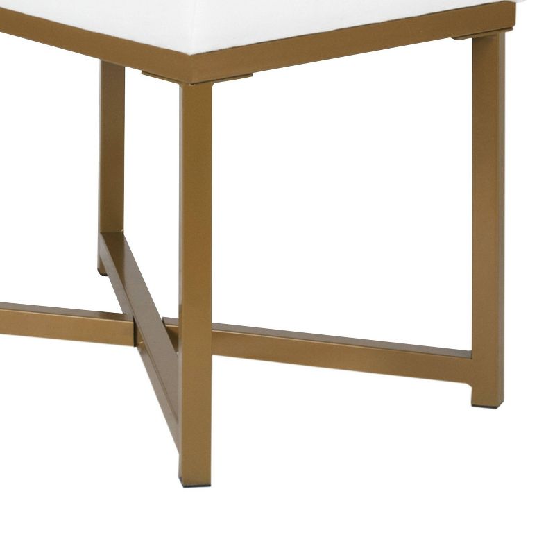 Metal Framed Bench with Button Tufted Velvet Upholste Seat White/Gold - Benzara