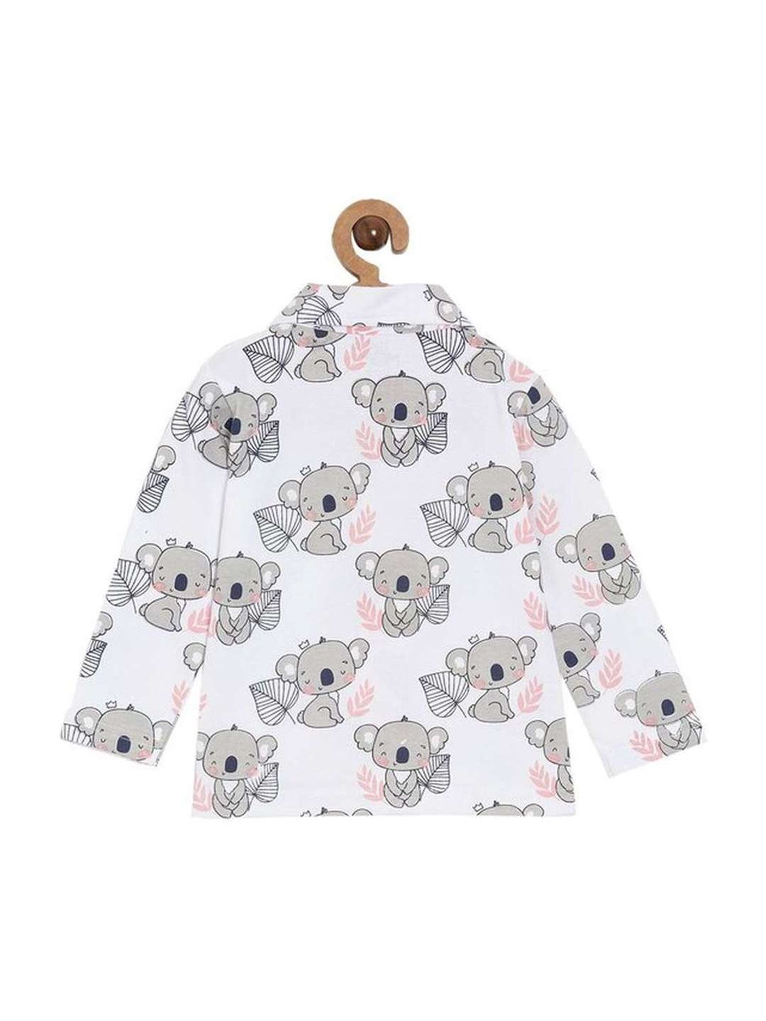 The Mom Store Boys White & Grey Cotton Printed Full Sleeves Shirt Set