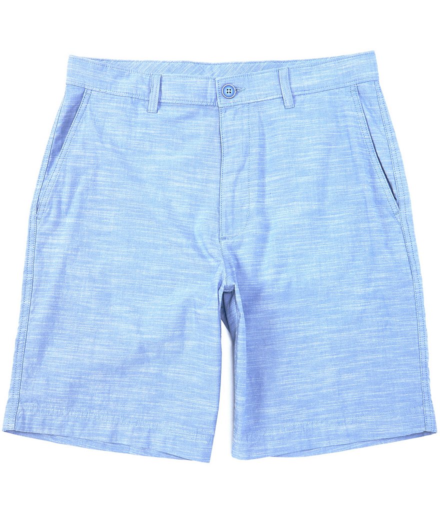 Roundtree & Yorke 9#double; Inseam Flat Front Slub Chambray Shorts