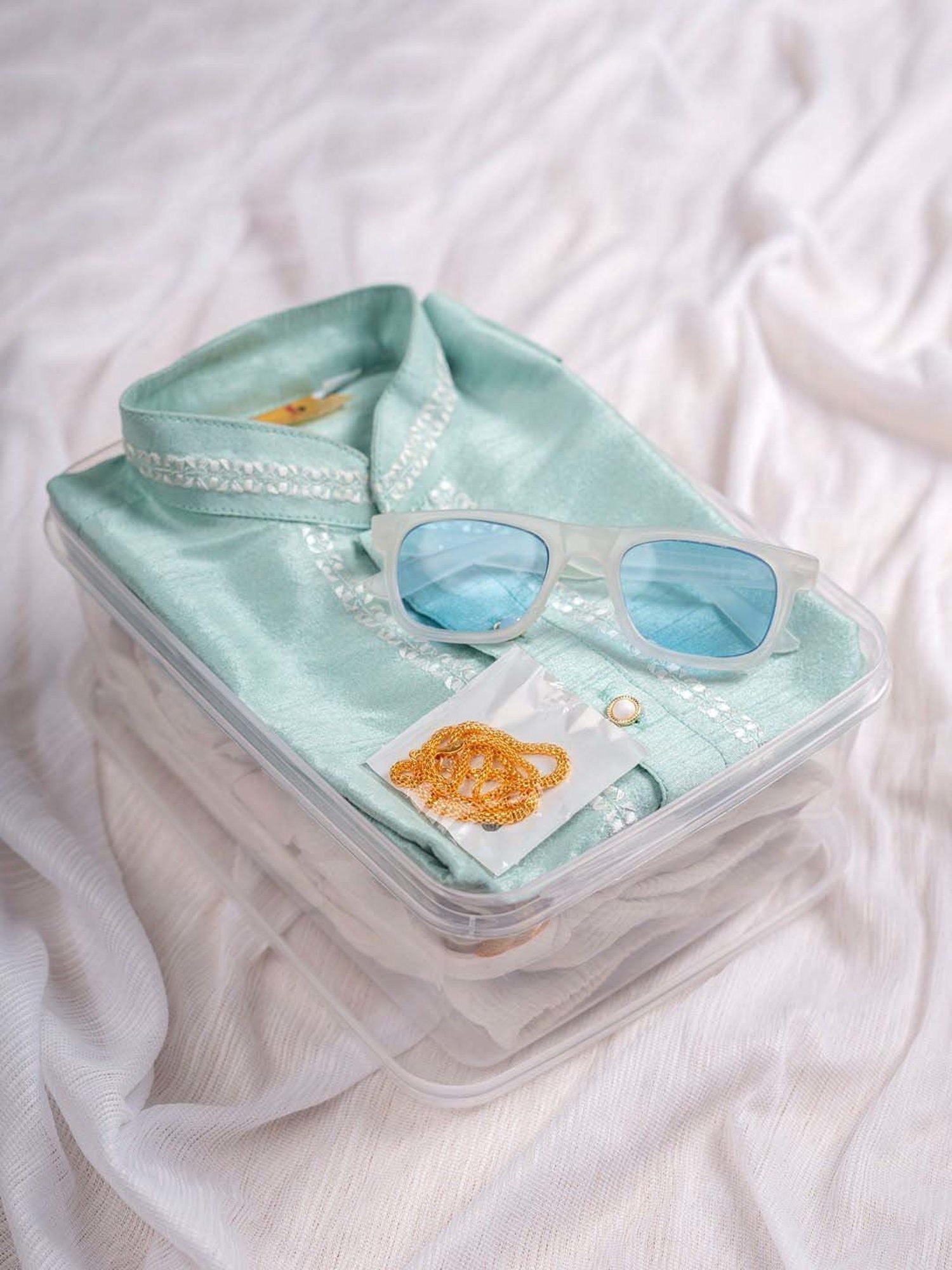 Baby Moo Kids Mint Green & White Regular Fit Full Sleeves Kurta Set