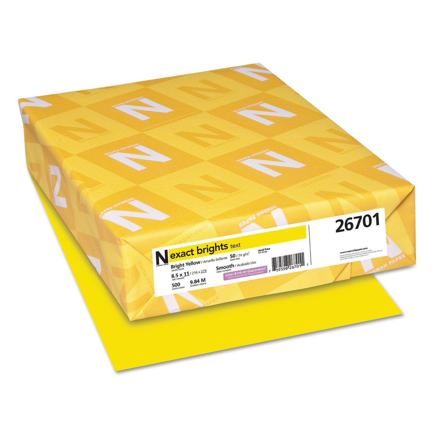 NEENAH PAPER Exact Brights Paper 8 1/2 x 11 Bright Yellow 50lb 500 Sheets 26701
