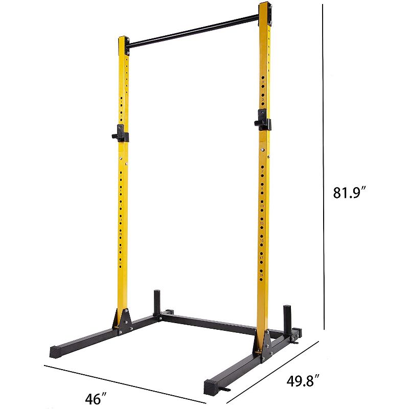 HulkFit BFSS-B1YL Adjustable Multi Function Exercise Power Squat Stand Rack with Pull Up Bar, 2 Heavy Duty J Hooks, and 2 Weight Plate Holders