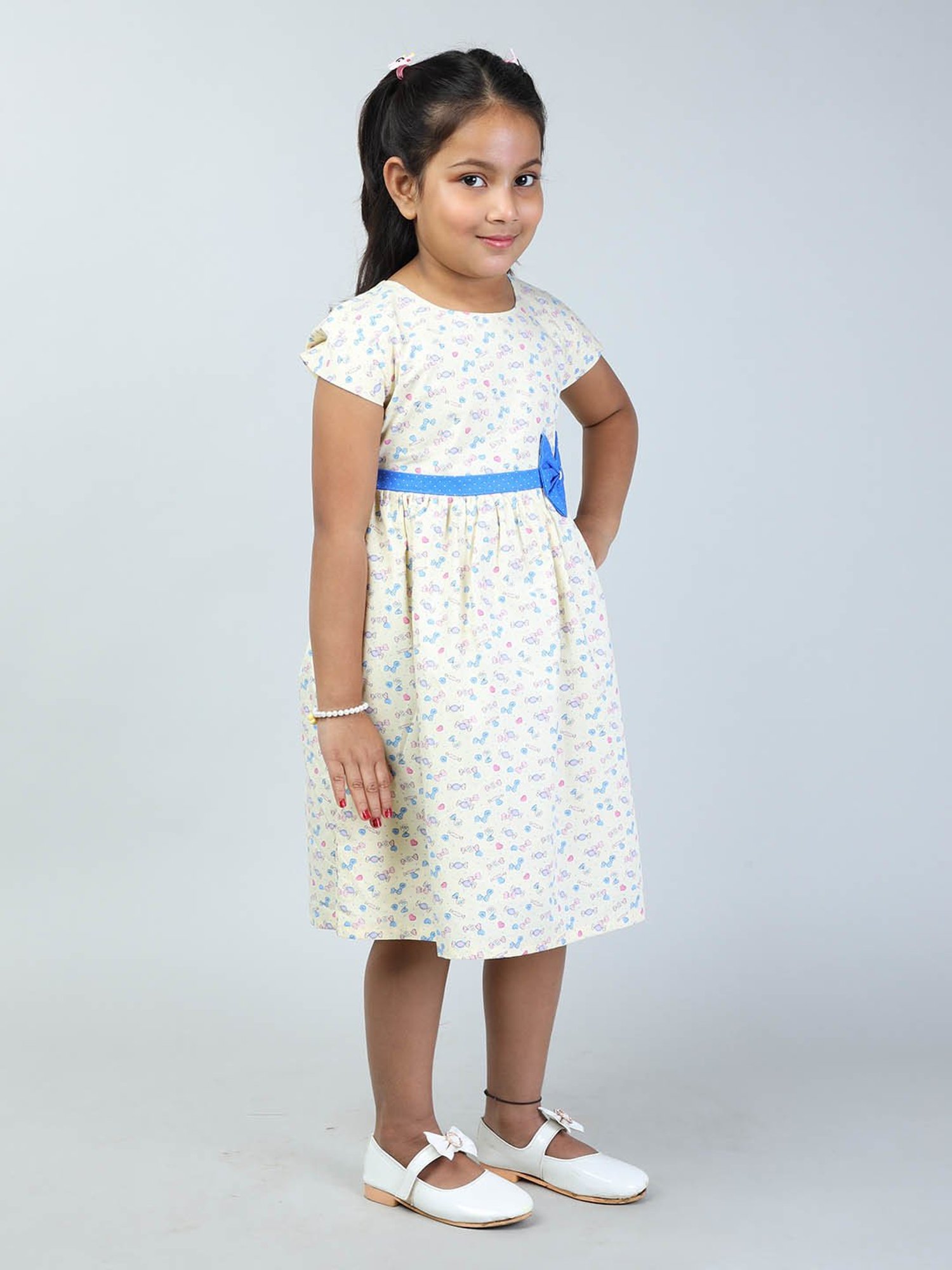 Todd N Teen Kids Light Yellow Printed Frock