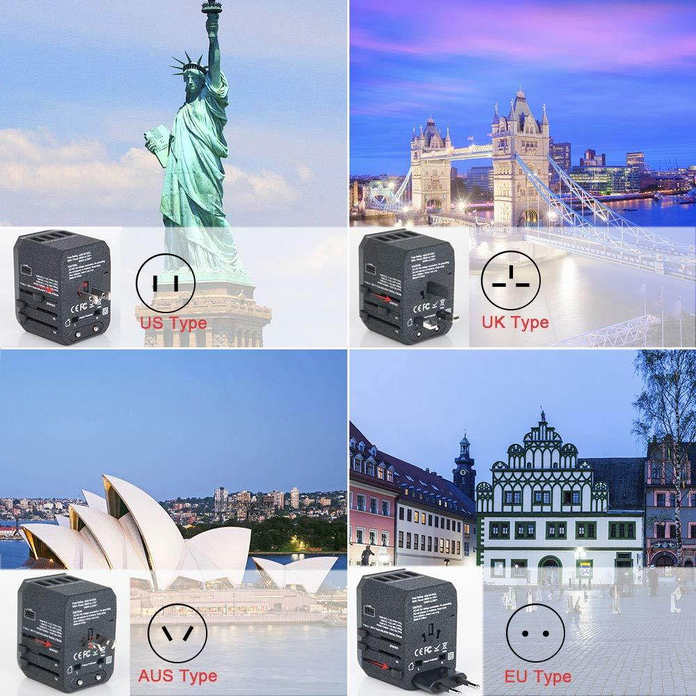 Universal Power Adapter for US AU UK Europe Over 150 Countries-Evershop All in One Worldwide International Wall Charger AC Plug Adaptor with 5.6A Smart Power USB and 3.0A USB Type-C