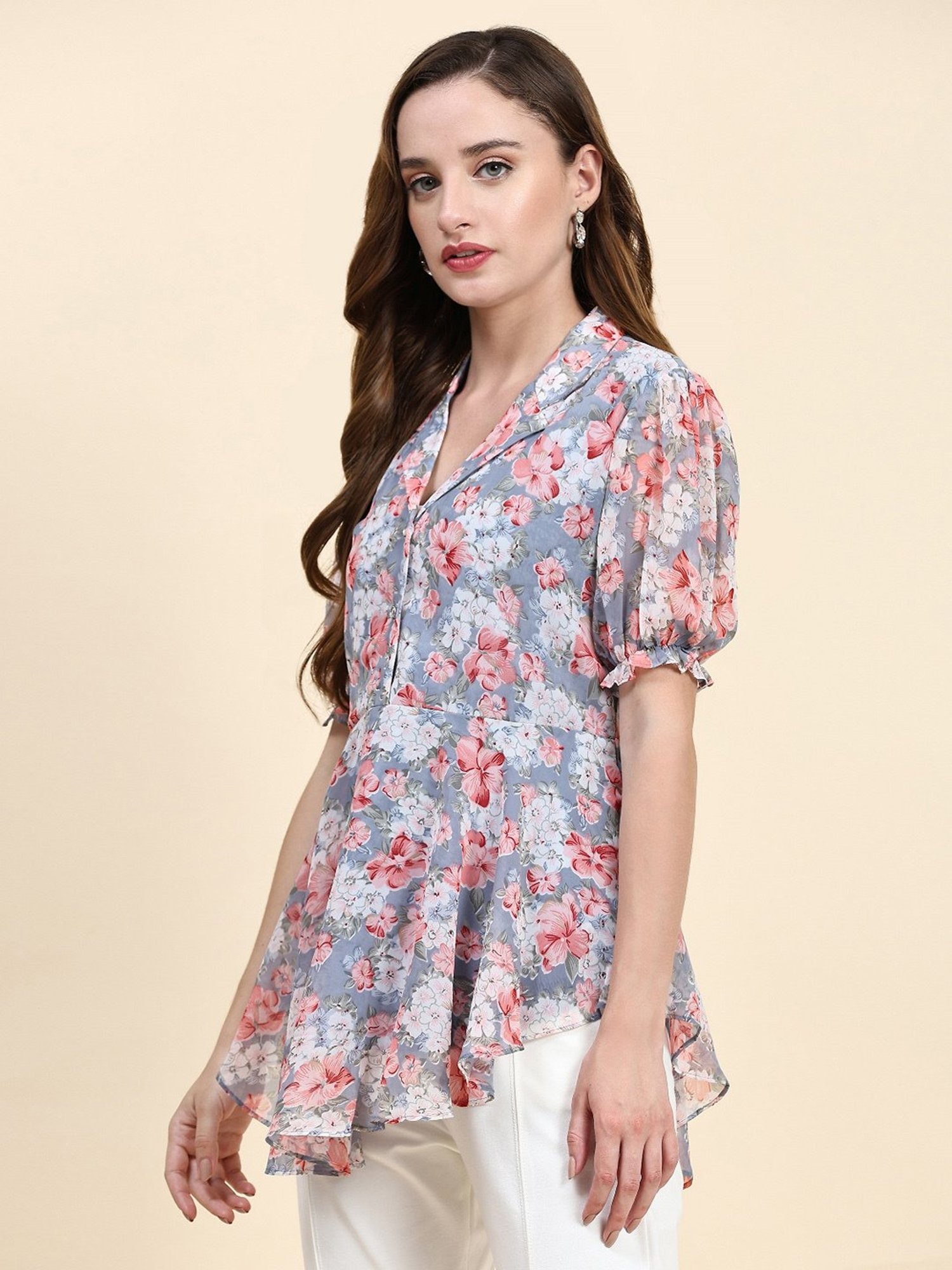 KERI PERRY Grey Printed Top