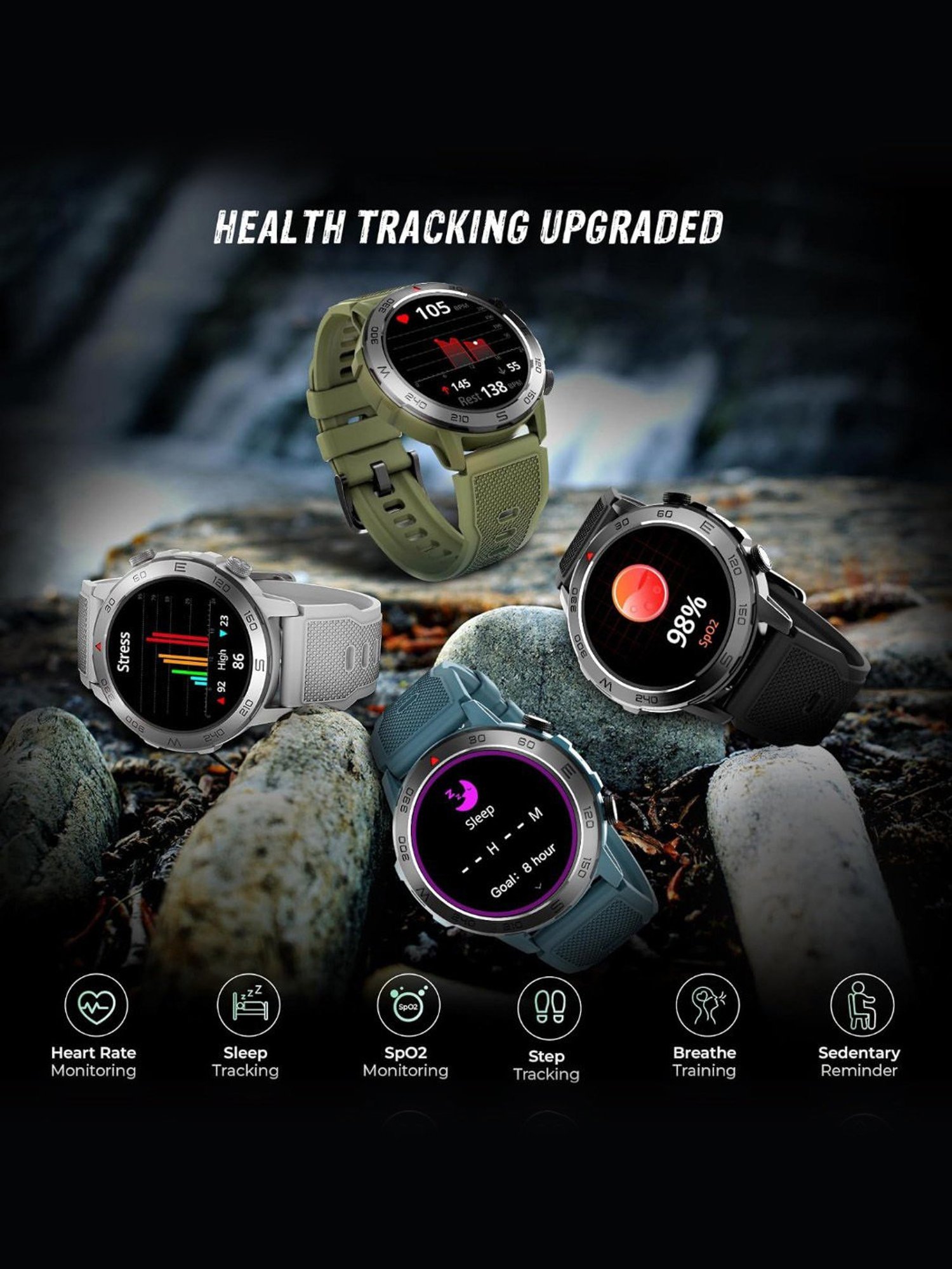 beatXP Duke Rugged BT Calling Smartwatch with 1.43 inch Round Super AMOLED Display (Army Green)