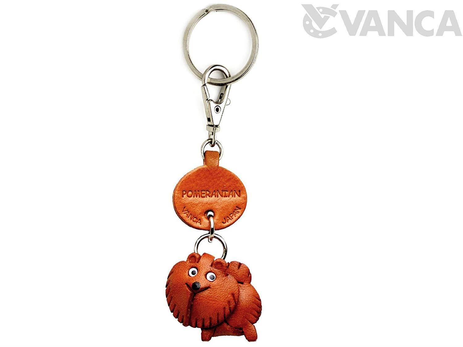 Pomeranian Leather Dog Small Keychain VANCA CRAFT-Collectible Keyring Charm Pendant Made in Japan