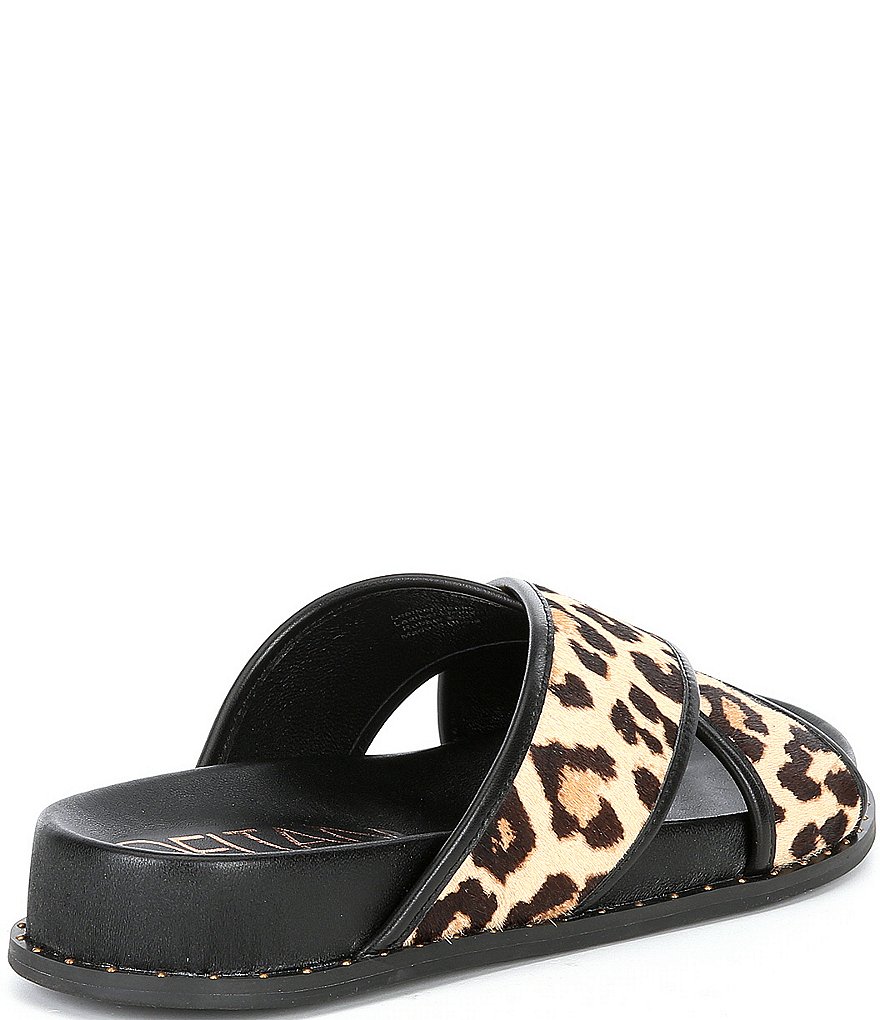 Deltan Nova Leopard Print Haircalf Cross Band Slides