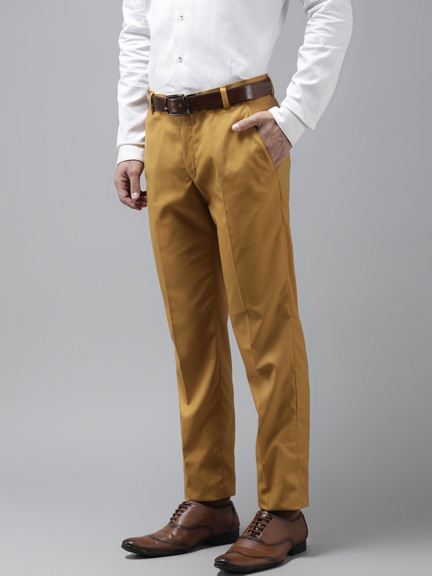 Hangup Mustard Regular Fit Flat Front Trousers
