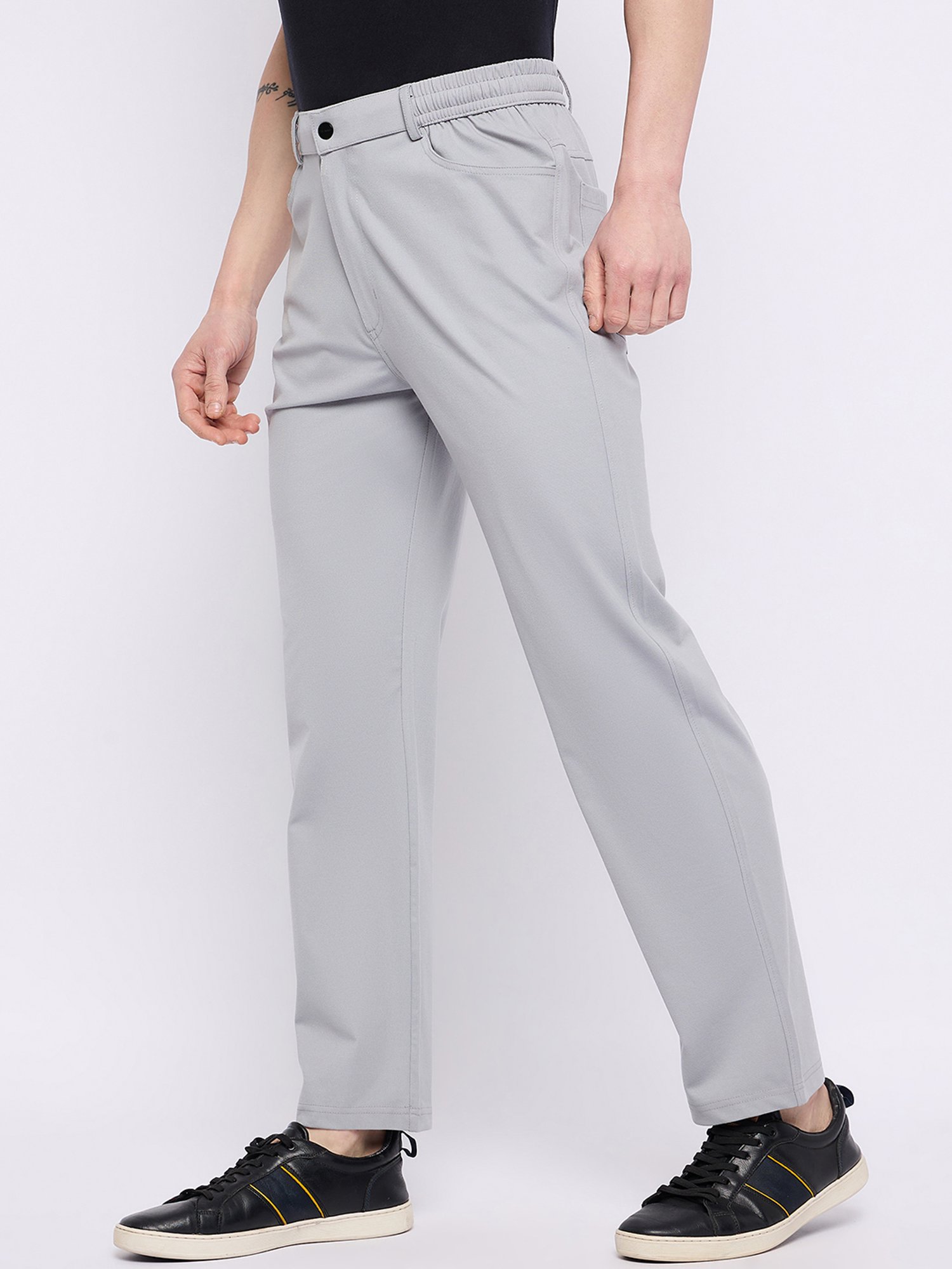 Okane Grey Regular Fit Flat Front Trousers