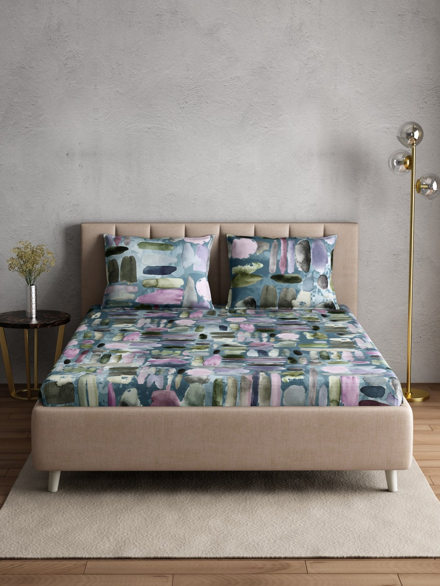 Petal Home Pebbles Blue Cotton 144 TC Bedsheet