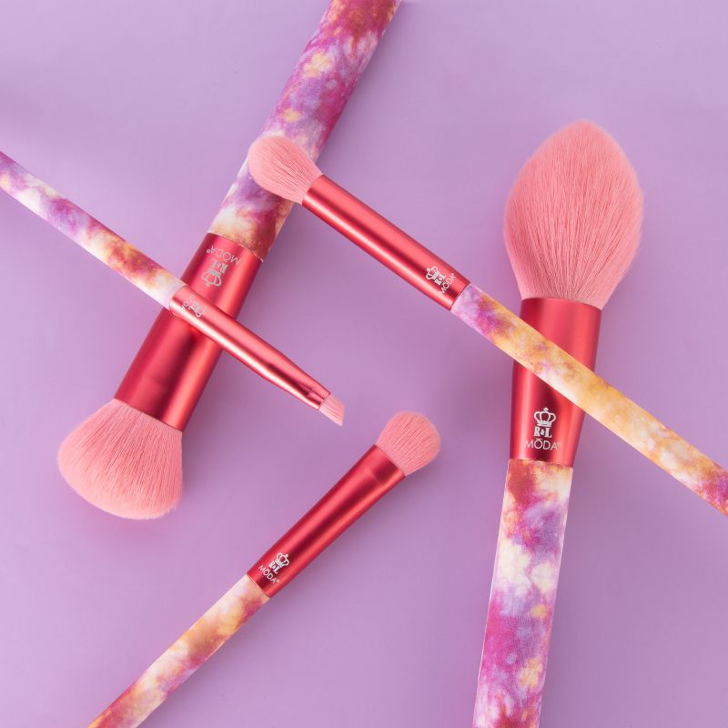 MODA Brush 5pc Calming Coral Tie Dye Makeup Brush Set, Includes - Blush, Domed Shadow, Crease, and Angle Eyeliner Brushes
