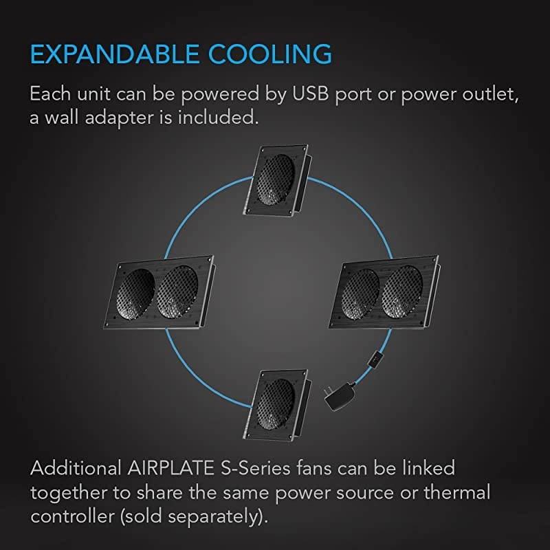 AIRPLATE S3, Quiet Cooling Fan System 6" with Speed Control, for Home Theater AV Cabinets