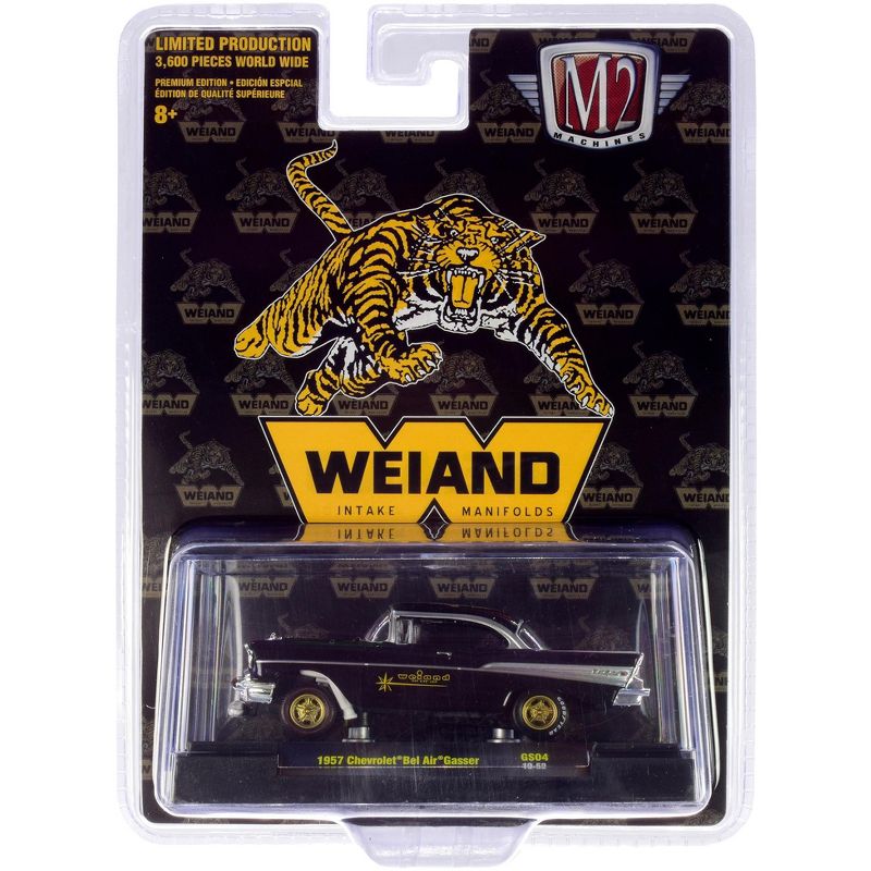 1957 Chevrolet Bel Air Gasser Black "Weiand" "Hobby Exclusive" Ltd Ed 3600 pcs 1/64 Diecast Model Car by M2 Machines