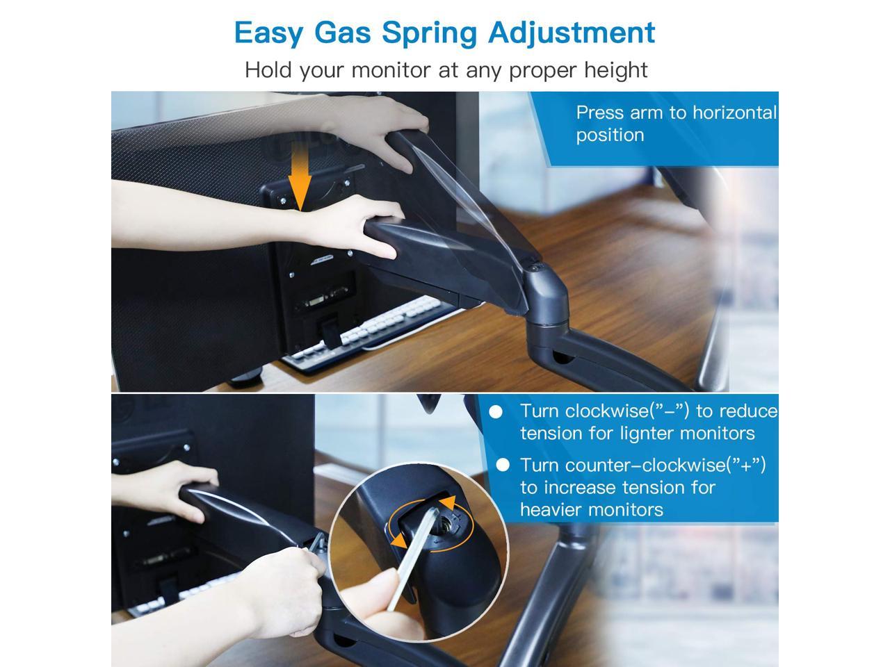 VICABO Single Monitor Arm Full Motion LCD Display Adjustable Gas Spring Desk Mount Stand for Computer Screens 17" to 30", Holds 4.4 to 19.8 lbs, VESA Bracket with Clamp or Grommet Mounting Base