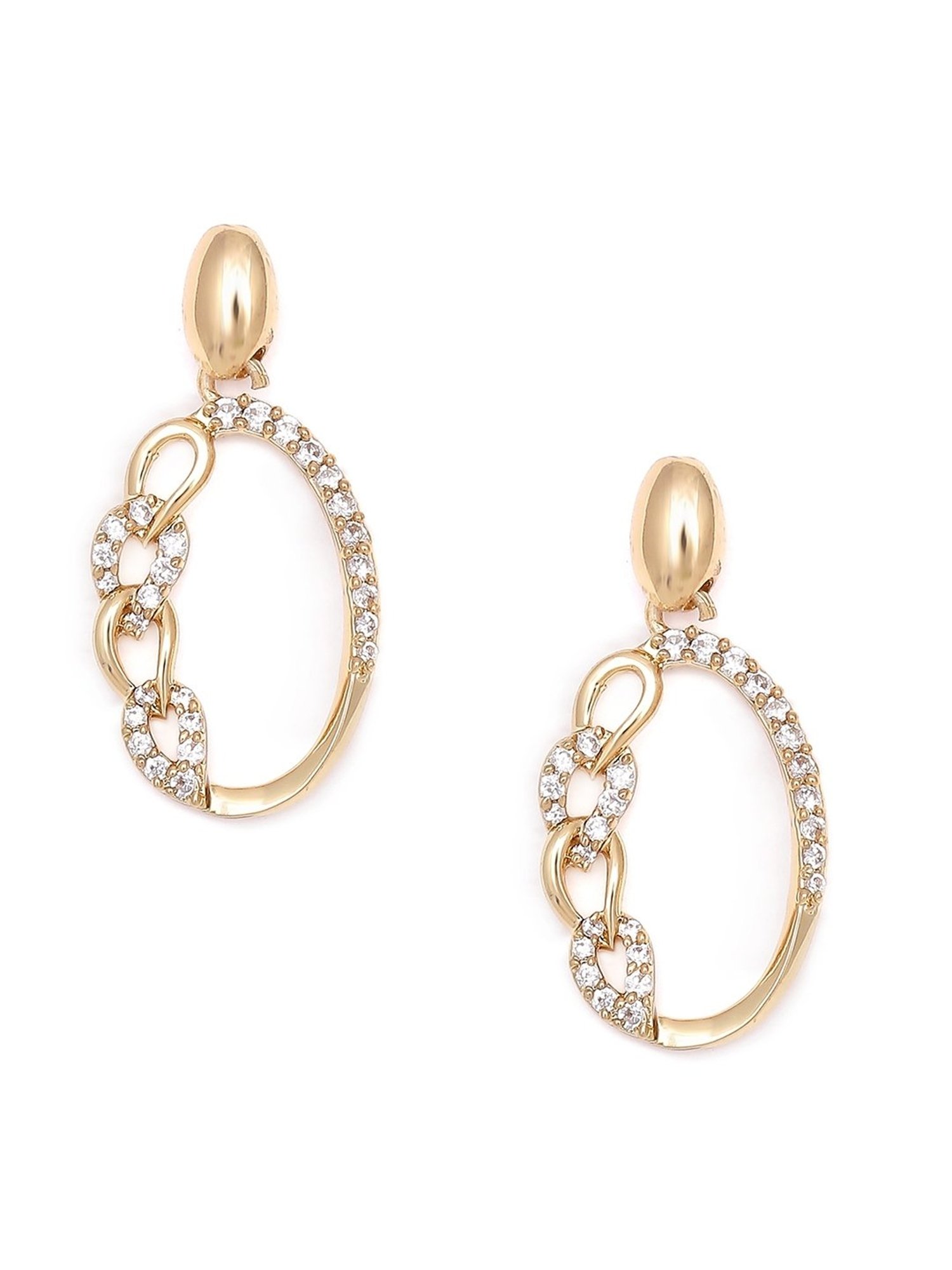 Lilly & Sparkle Brass Gold Plated CZ Stone Studded Contemporary Drop Earrings