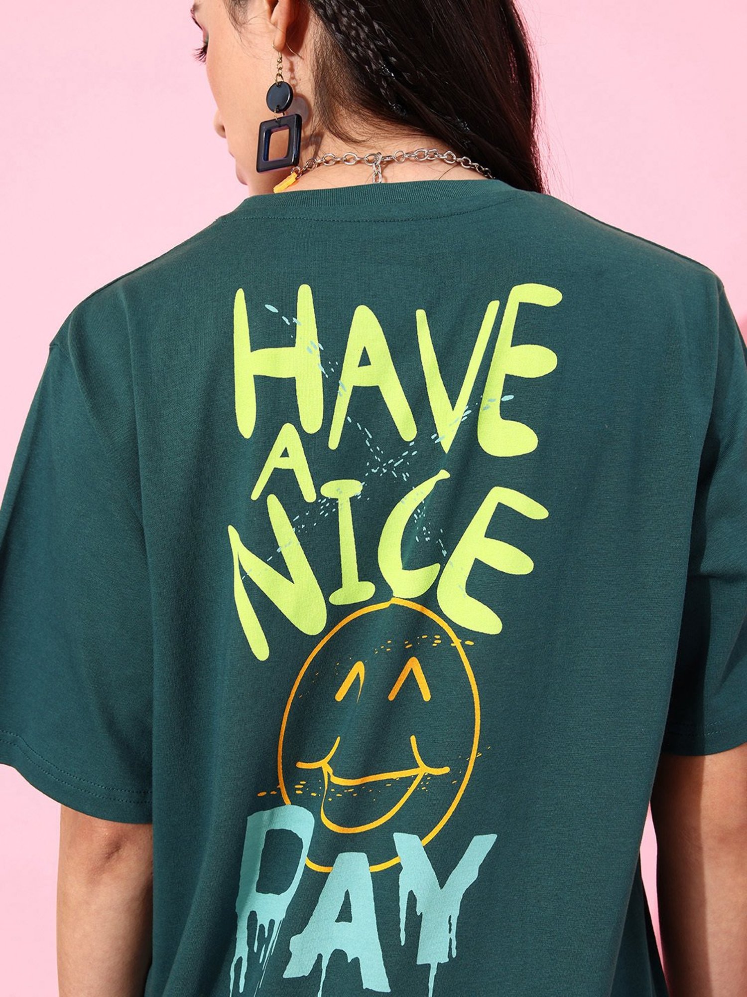Dillinger Green Cotton Graphic Print Oversized T-Shirt