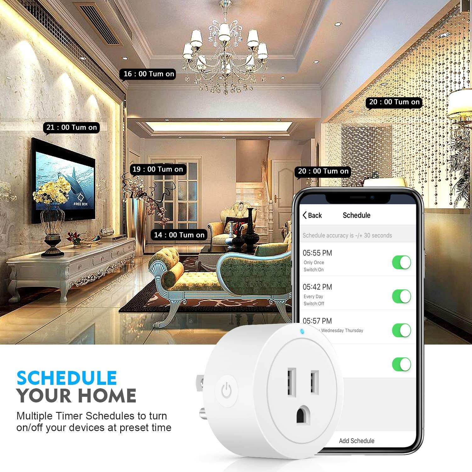 Smart Plug  wifi socket  Mini smart socket  No hub required 2.4Hz WiFi remote control  Remote control plug with timer function, smart plug supporting Amazon Alexa and Google Home White(4 - Pack)