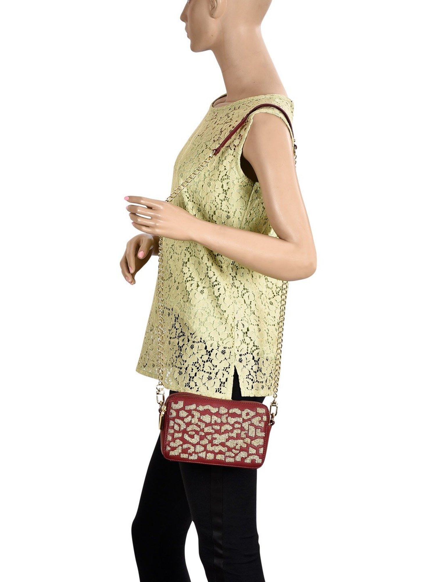 Eske Rosalie Maroon Embellished Medium Sling Handbag