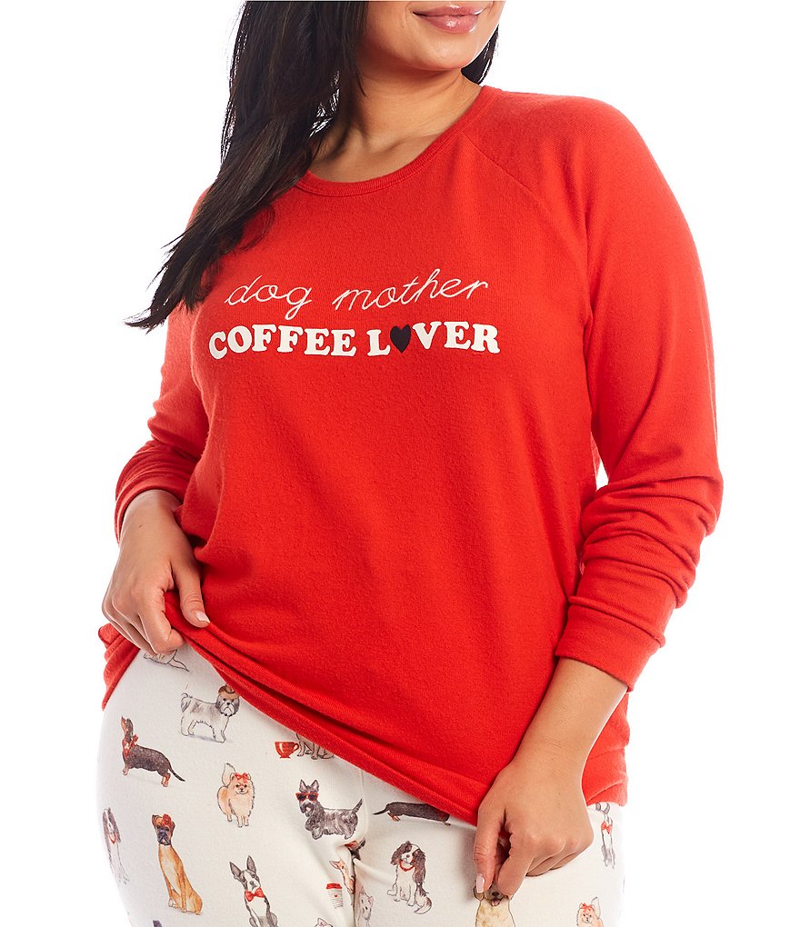 PJ Salvage Plus #double;Dog Mother, Coffee Lover#double; Jersey Knit Sleep Top