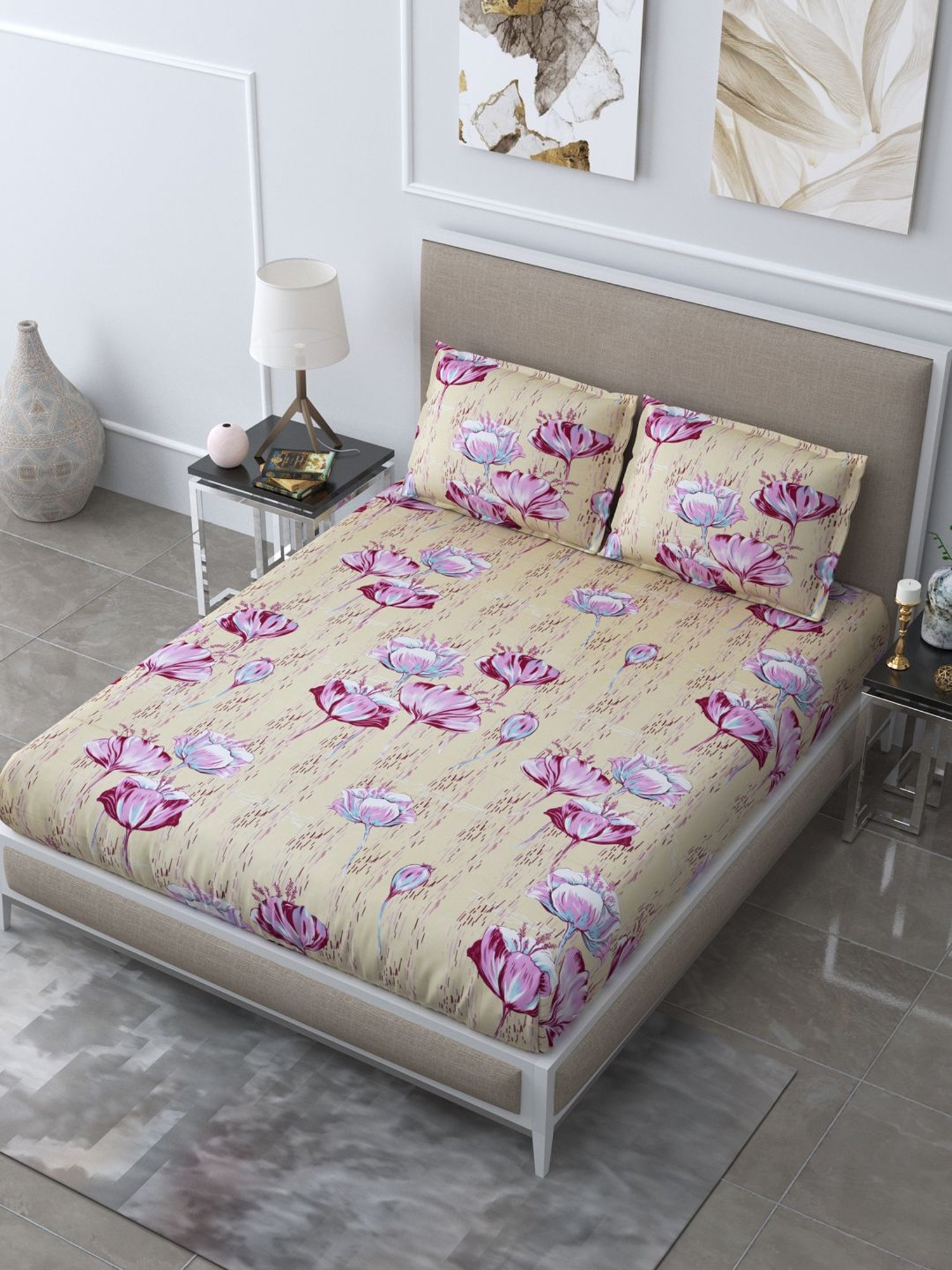 Living Roots Multicolor Jaipuri Printed Cotton Bed Sheet with 2 Pillow Cover