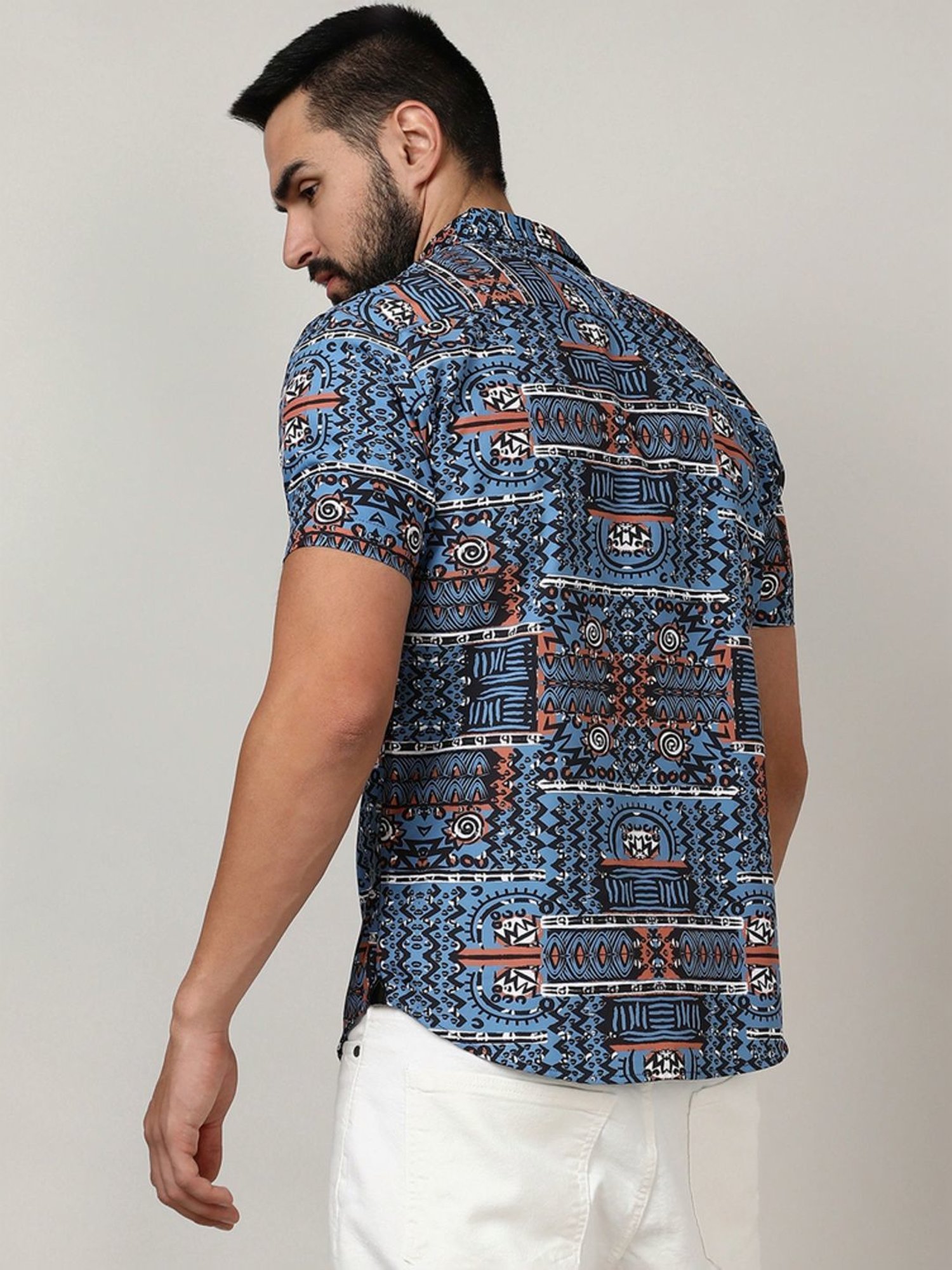 Campus Sutra Blue Regular Fit Printed Shirt