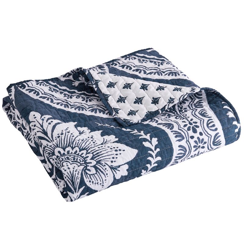 Abelia Floral Quilted Throw Navy  - Levtex Home