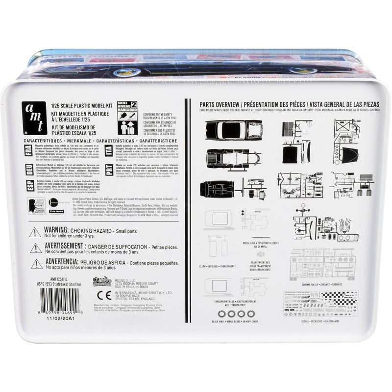 Skill 2 Model Kit 1953 Studebaker Starliner with "USPS" Themed Collectible Tin Box 3-In-1 Kit 1/25 Scale Model by AMT