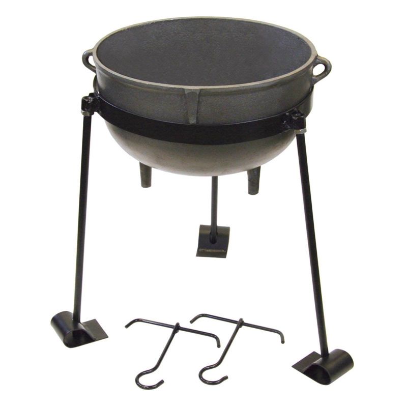 Bayou 5 Gallon Seasoned Cast Iron Jambalaya Cooking Pot, Lid, & Steel Stand Set