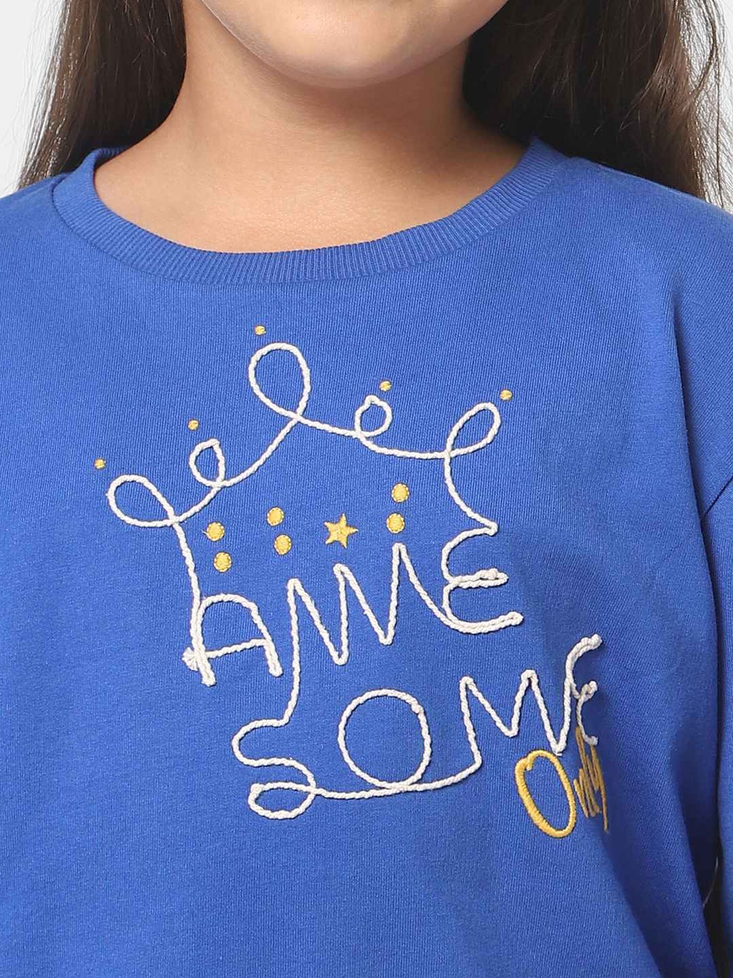 KIDS ONLY Blue Cotton Embroidered Full Sleeves Sweatshirt
