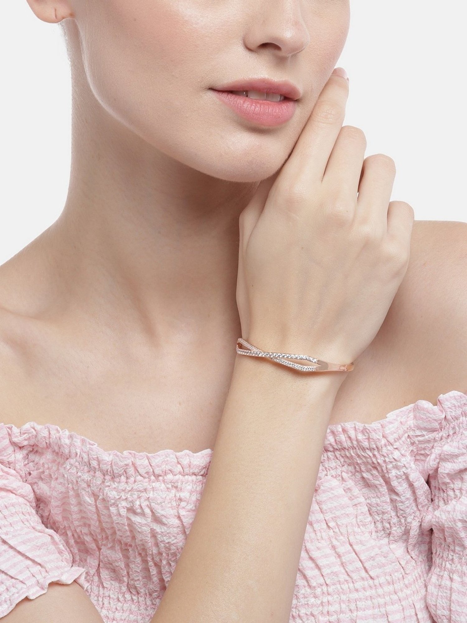 Zavya Infinity CZ Rose Gold-Plated 92.5 Sterling Silver Kada Bracelet