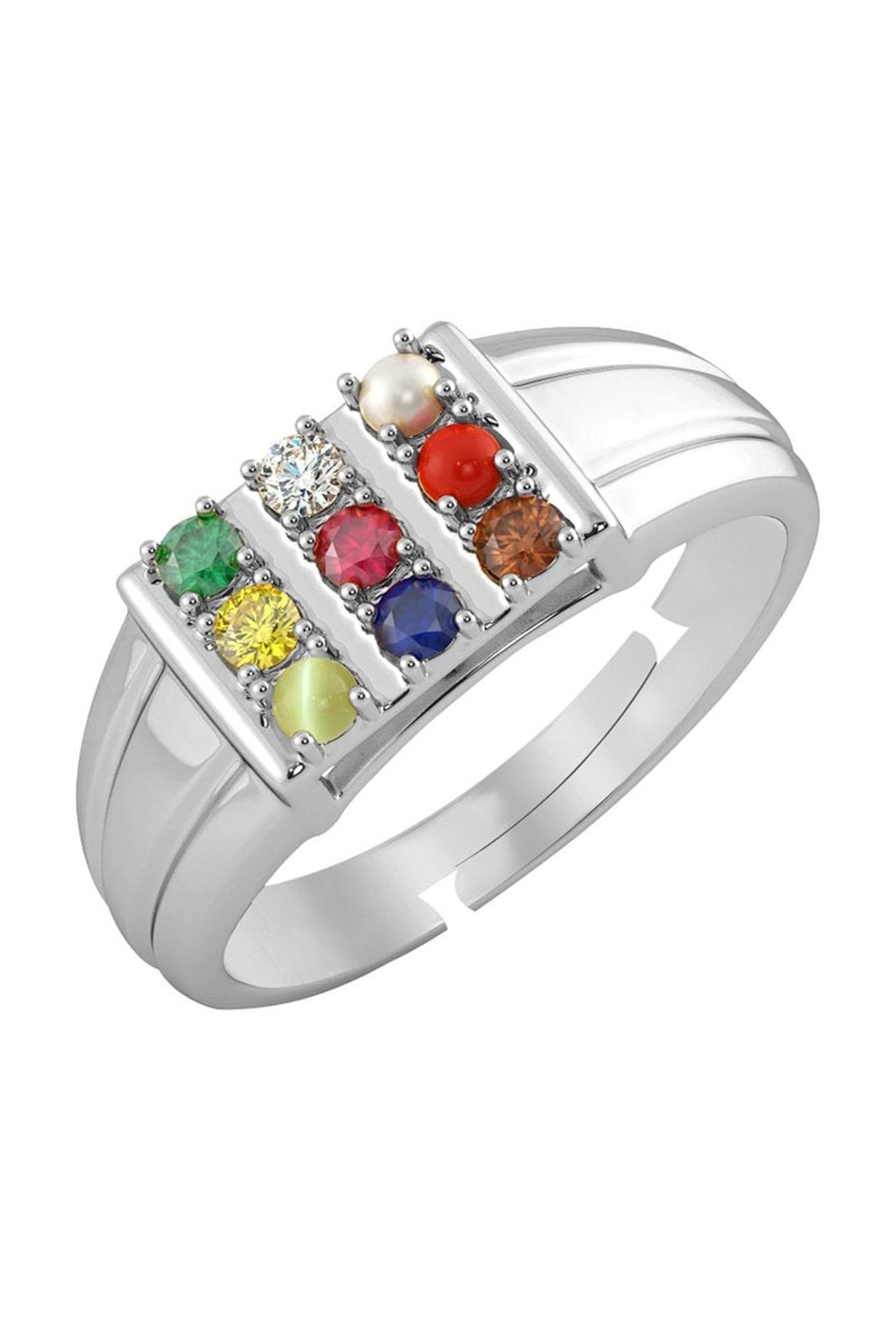 Clara Navratna Stone Nine Gems 92.5 Sterling Silver Ring