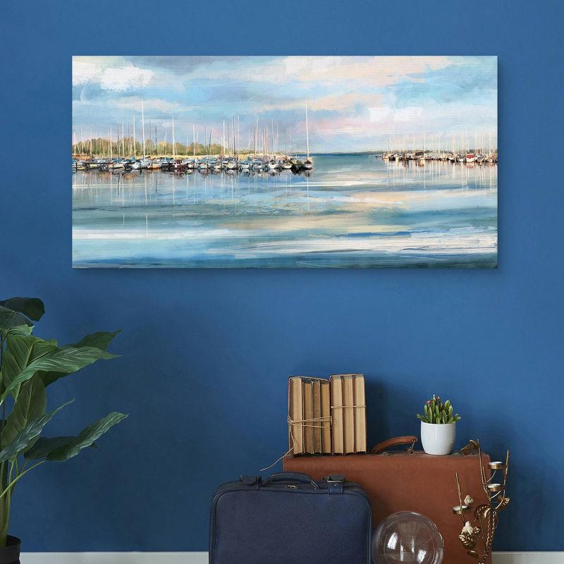 27" x 54" Harbor by Studio Arts Canvas Art Print Blue - Masterpiece Art Gallery