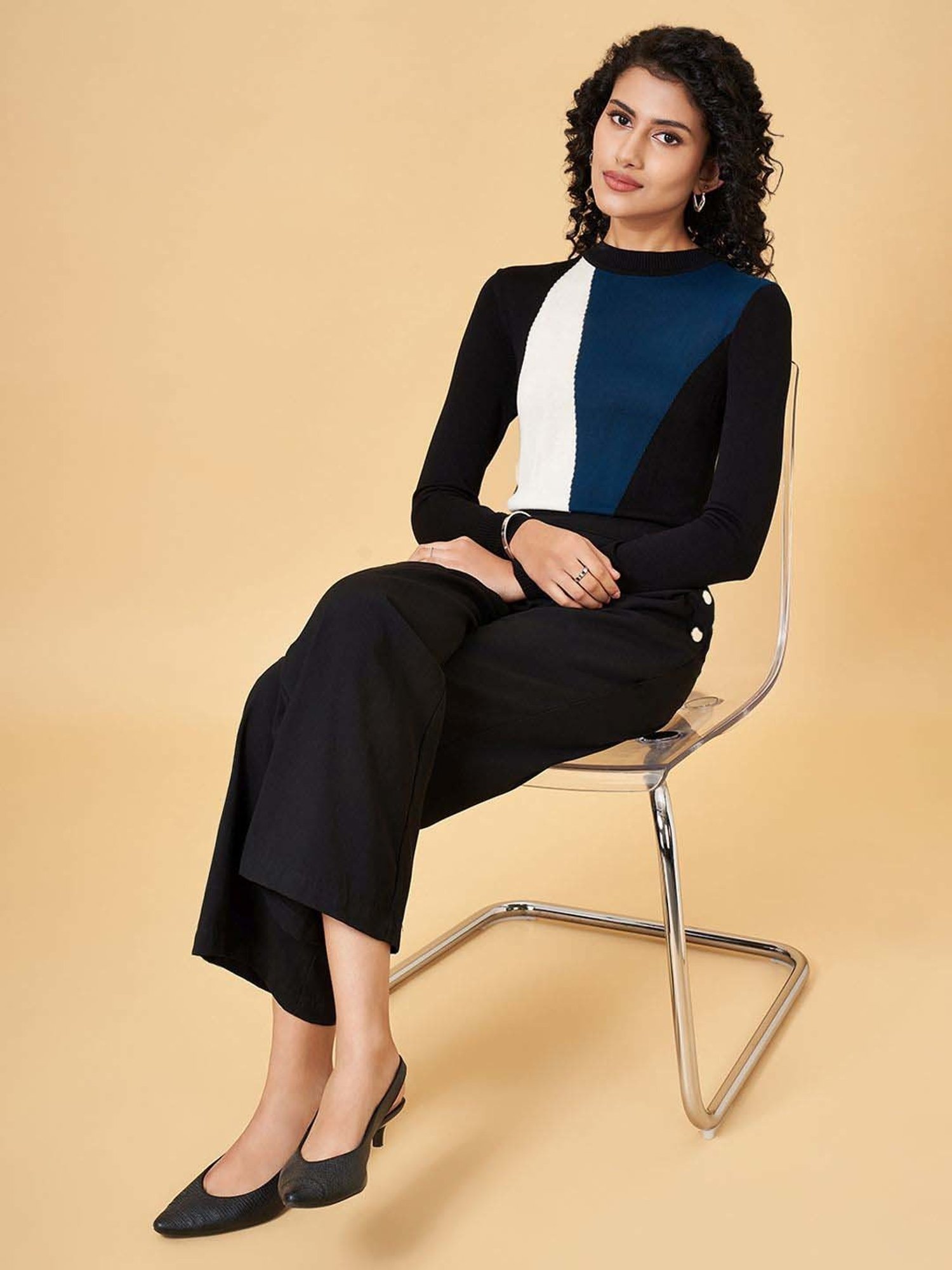 Annabelle by Pantaloons Black & Blue Color-Block Top