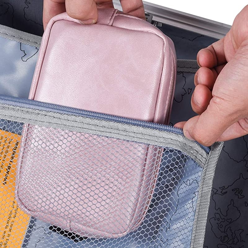 Accessories Organizer Bag Premium PU Leather Multifunctional Travel Digital Accessories Storage Bag Cable Storage Bag for Power Bank Mouse Adapter Cable Earphones Rose Powder