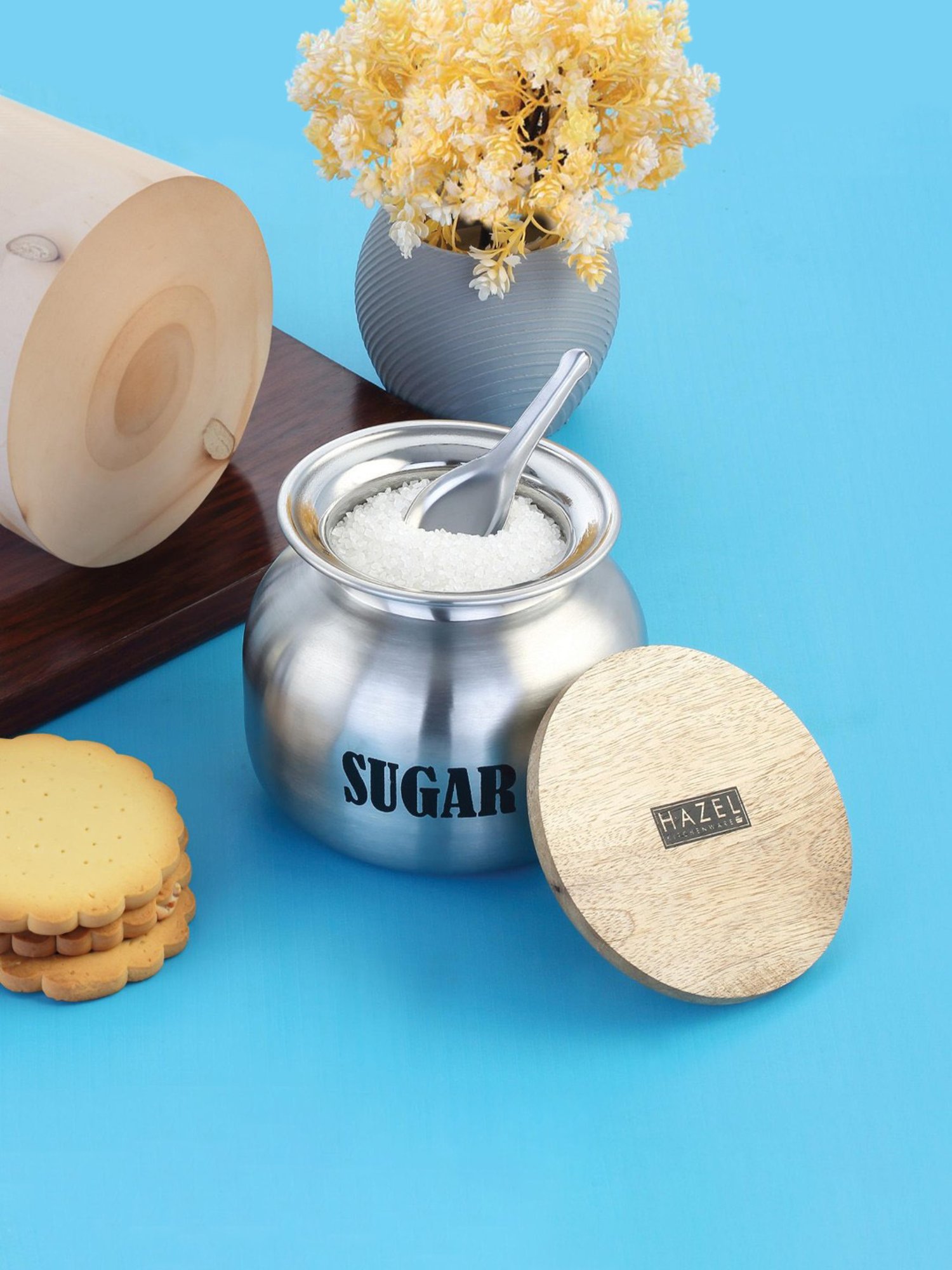 HAZEL Silver Stainless Steel Sugar Container with Lid