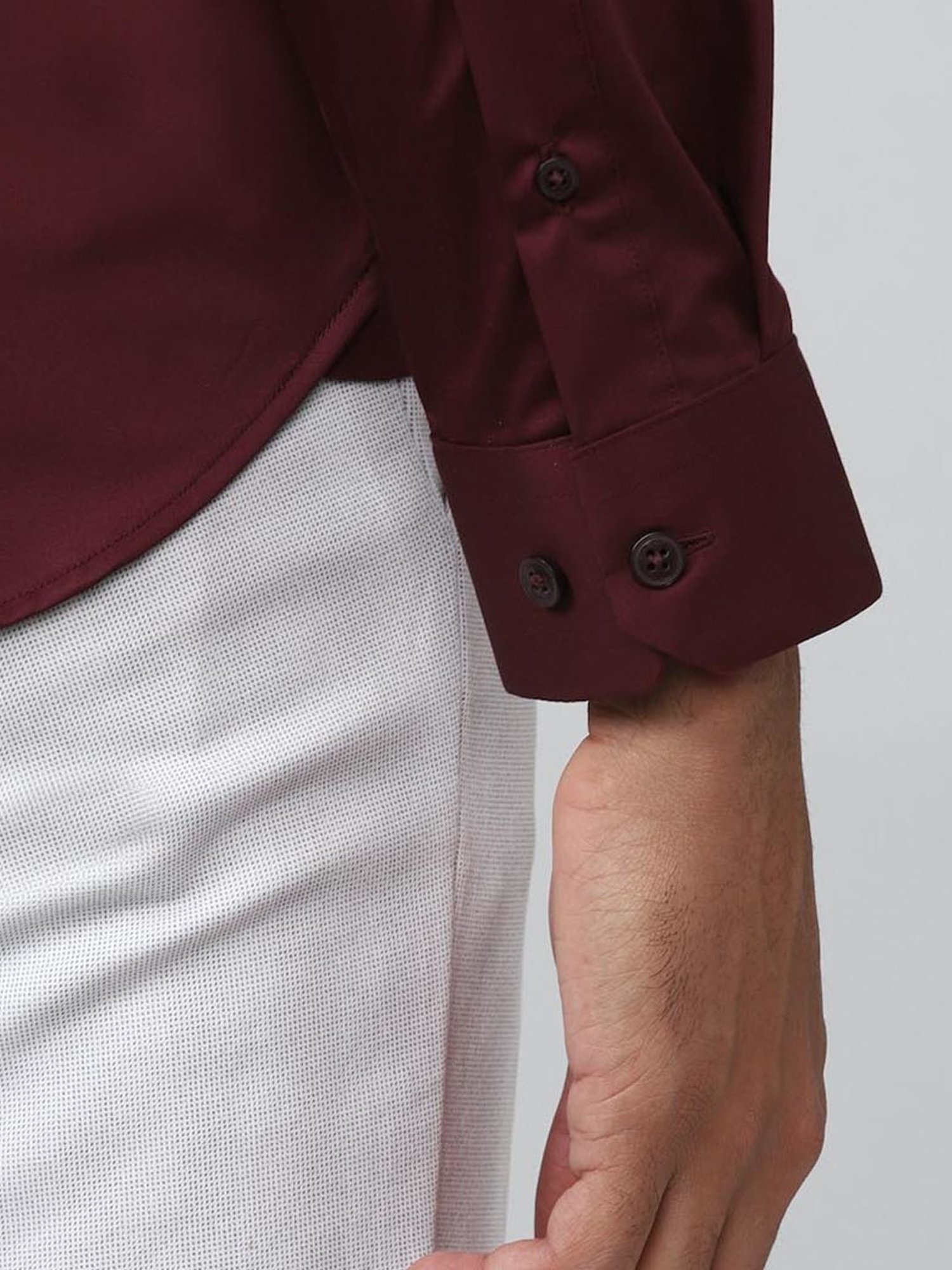 V Dot Maroon Cotton Slim Fit Shirt