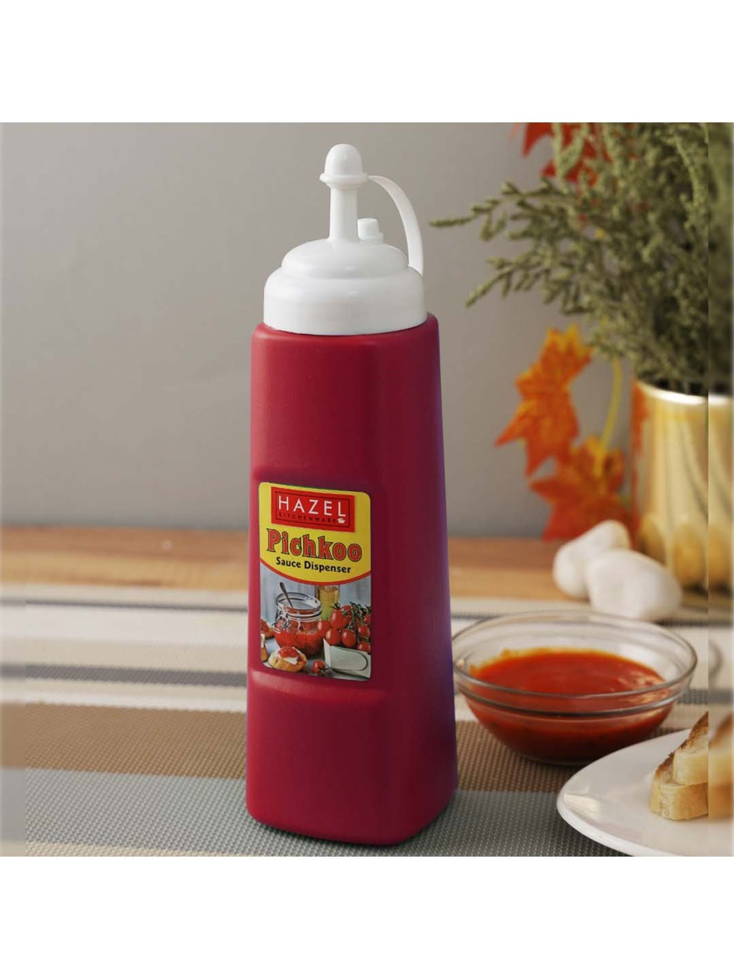 HAZEL Red Polypropylene Chutney Bottle (0.56 L) - Set of 1
