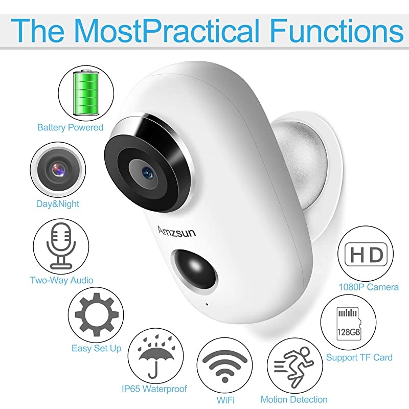 Rechargeable Battery Powered Surveillance System with Motion Detection Night Vision 2Way Audio Waterproof White